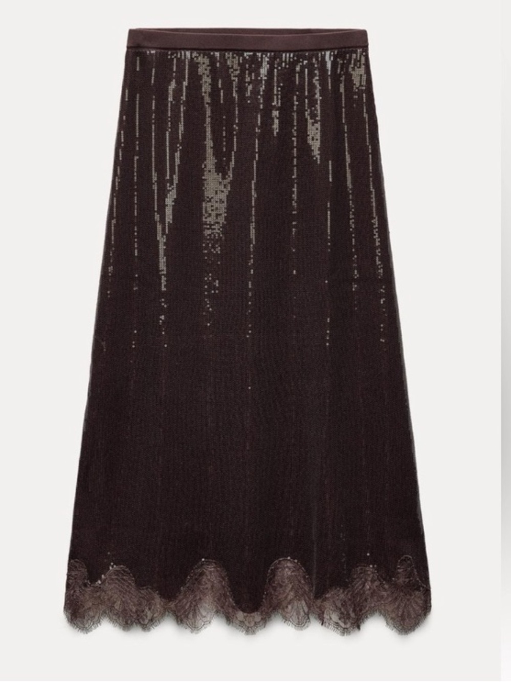 ZARA Brown Burgundy Sequin Lace Knit Skirt